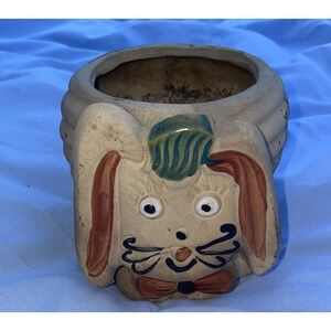 Rabbit Pottery Planter Bunny 4 Inches Tall Brown
